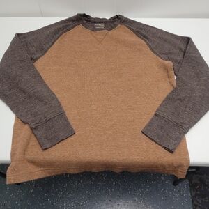 L.L. Bean Men's Washed Cotton Double-Knit Crew Neck Long Sleeve Brown Colorblock